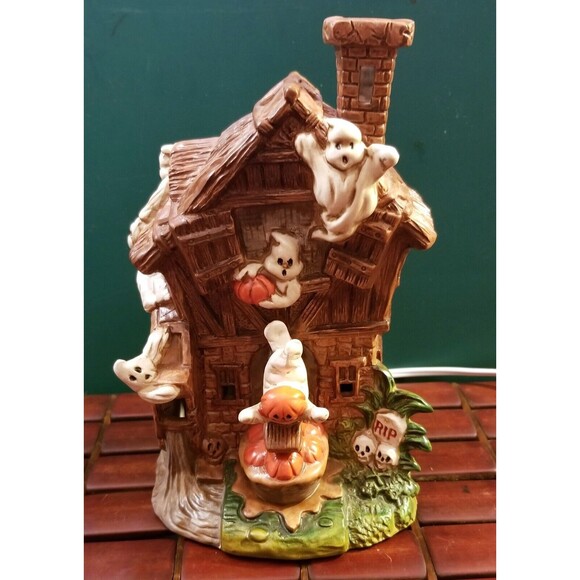 1994 Halloween Village Illuminated Haunted Mill Ceramic Building Pacific Rim - Picture 2 of 7